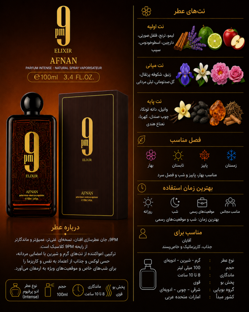 ادکلن یونیسکس افنان 9PM Elixir