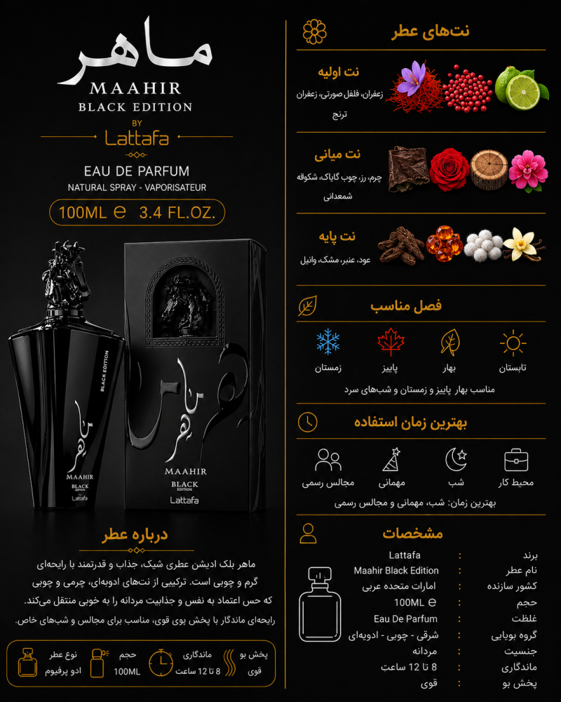 ادکلن یونیسکس  لطافه Maahir Black
