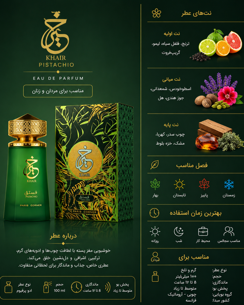 ادکلن یونیسکس پاریس کرنر  Khair Pistachio